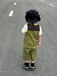 SHEIN Outdoor Baby Workwear Casual Pocket Patchwork Vest Jacket And Shorts Set - Multicolor - View 5