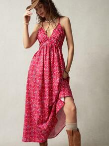 Bohemela Vacation Spaghetti Strap Backless Women's Slip Dress - Multicolor - View 3