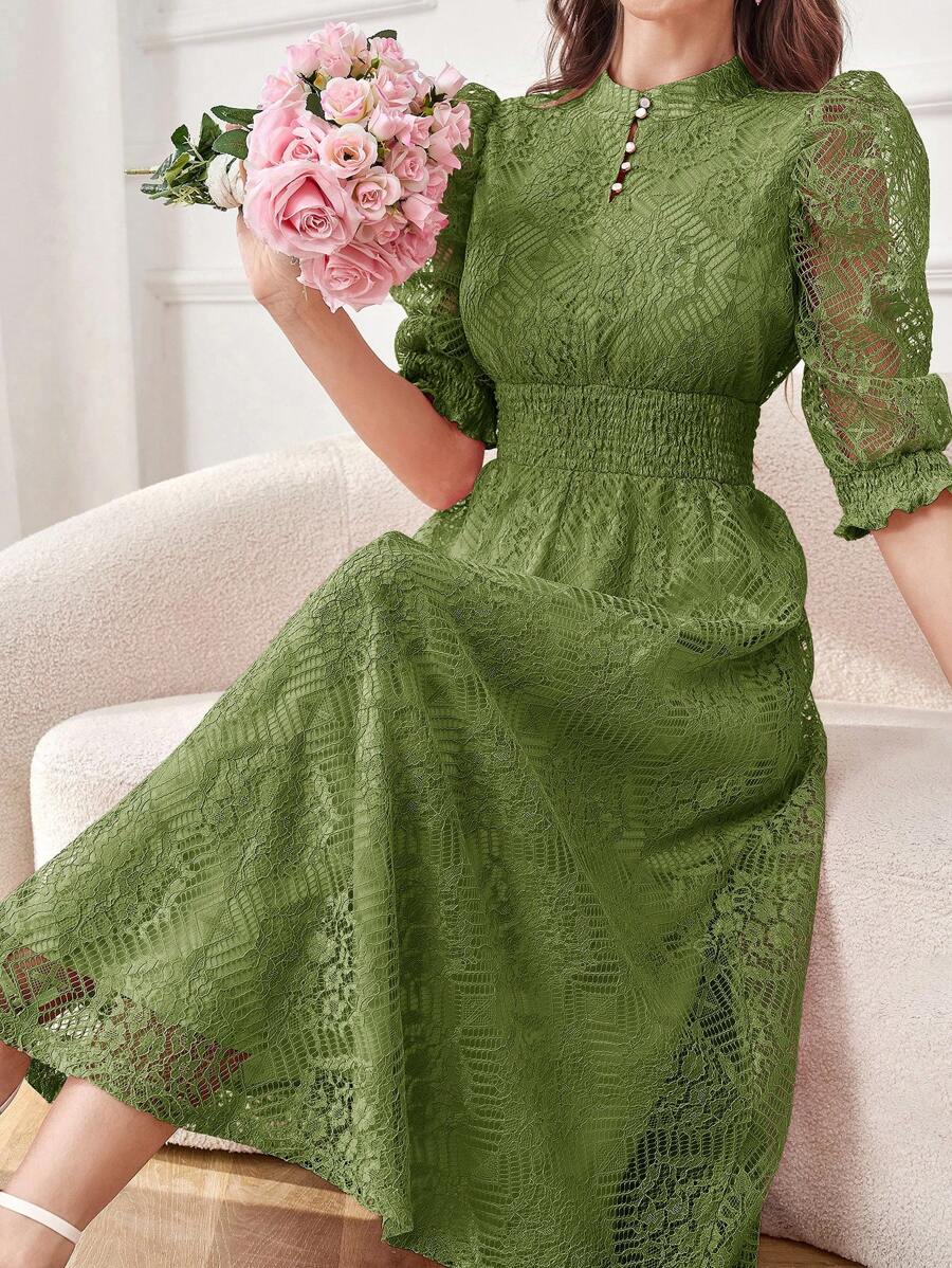 Modelyn 女士夏季休闲连衣裙短袖腰带长款女士装长款晚礼服 - 綠色 - 查看 1