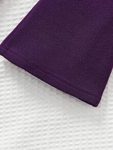 SHEIN 可愛針織卡通圖案夏季短袖彈性腰翻邊褲嬰幼兒女寶裝 - 紫色 - 查看 13