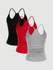 SHEIN LUNE 女式休閒純色多入組吊帶衫，背心，適用於夏季 - 彩色 - 查看 11