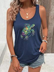 SHEIN LUNE Women's Colorful Turtle Pattern Casual Tank Top