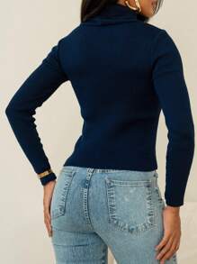 Áo len dệt kim có gân cao cổ trơn Slim Fit - Màu xanh ngọc - Xem 6