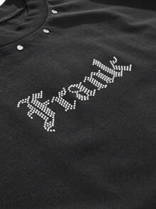 Manfinity RebelGame 男士寬鬆短袖針織T卹，夏季鑽石綴飾 - 黑色 - 查看 5