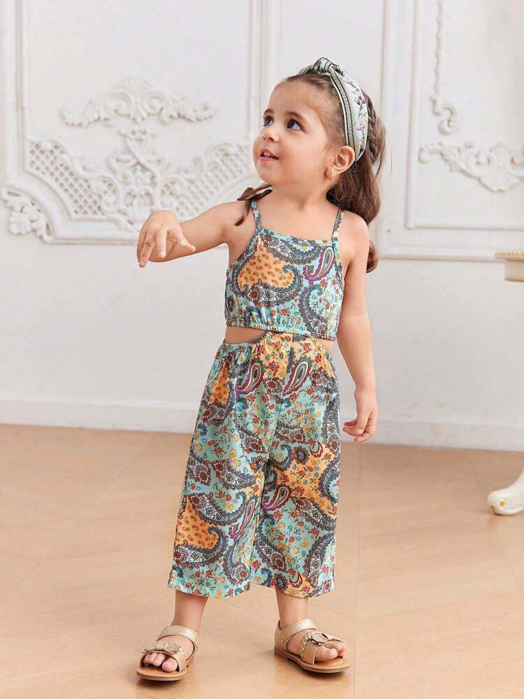 Baby Girls' Summer Casual Jumpsuit With Colorful Paisley Flower Pattern, Conservative, Elegant, Gorgeous, Cute, Daily, Casual And Cool