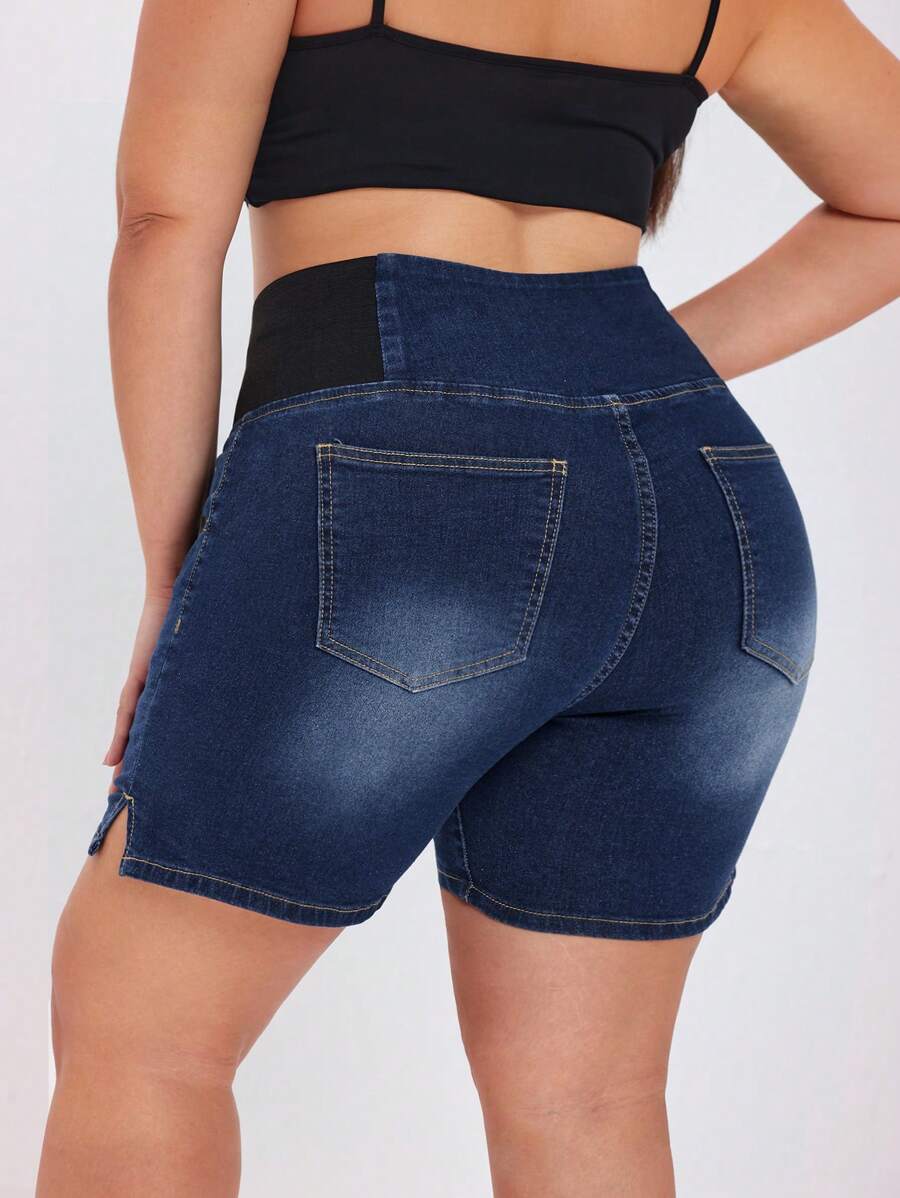 Flexra Plus Size Denim Shorts - Dark Wash - View 1