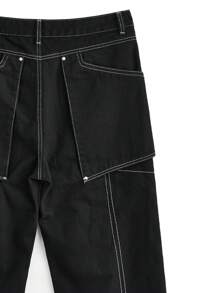 Manfinity Hypemode Men's Loose Straight-Leg Jeans With Contrast Stitching And 3D Cut, Black - Black - View 13