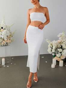 PARTHEA 編織十字帶綁背筋花管式和低腰分裂網眼連身緊身衣 - 白色 - 查看 1