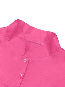 Stand Collar Zipper Hidden Uniform Scrub Set - Pink - View 7