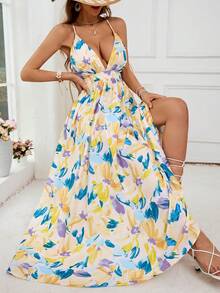 SHEIN VCAY Abito da vacanza con spalline sottili scollatura a V per donna - Multicolore - Visualizzare 5