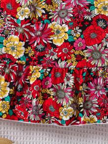 SHEIN Little Girls' Summer Flower Print Ruffled Strap Dress - Rose Red - View 5