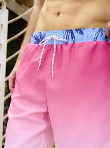 Surfspeed Men's Palm Tree & Fish Printed Drawstring Waist Cargo Pocket Loose Beach Shorts, Vacation - Multicolor - View 5