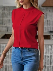 SHEIN LUNE 女性短袖T恤，帶刺繡徽標和時尚休閒設計 - 紅色 - 查看 4