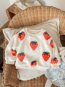 SHEIN Baby Girl Casual Cute Fuzzy Cartoon Printed Long Sleeve Sweatshirt For Fall/Winter
