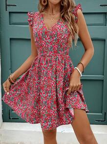 SHEIN Frenchy Vestido diario simple para mujer con estampado aleatorio y lazo en la espalda - Multicolor - Ver 6