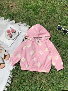 SHEIN Chaqueta informal con capucha para bebé niña con diseña de flores - Rosa - Ver 5
