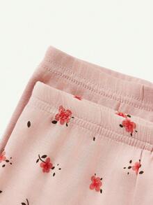 Cozy Pixies Bộ Pyjama vừa khít cho bé gái có in hoa dài tay và quần có chân, màu trơn, 4 chiếc - Hồng - Xem 4