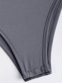 Sweetra 女士純色露肩收身連體衣，帶褶皺設計，夏季款 - 灰色 - 查看 4