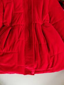 Young Girls' Simple Fluffy Collar Warm Padded Coat - Red - View 6