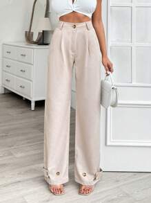 EURMUSE WOMEN BOTTOM BROWN CLASSIC PANT LEG DETAILS - Brown - View 6