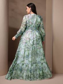 Plus Size V-Neck Floral Print Party Dress