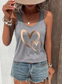 INAWLY Women's Fashion Valentine's Day Heart Patterned Tank Top Graphic Tees Women Tops - Light Grey - View 6