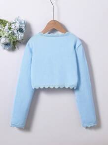 SHEIN Vintaside Kids 青少年女孩簡約時尚披肩式開襟外套 秋季 - 淺藍色 - 查看 2