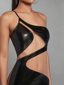 Hauture One Shoulder Mesh Panel Patent Dress - Multicolor - View 3