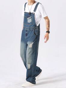 Manfinity Hypemode Quần short denim rách thường ngày dành cho nam, mùa hè - Màu xanh lam - Xem 5