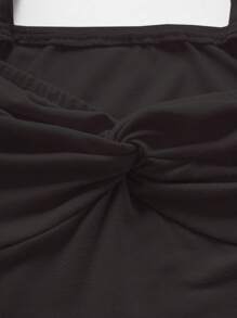 Sweetra Women's Solid Color Pleated Summer Bodysuit, Simple Style - Black - View 6