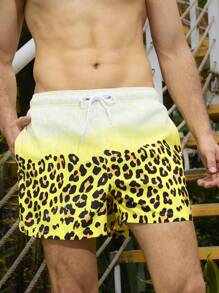Surfspeed Leopard bedruckte Herren-Badeshorts mit Gummizug und weitem Bein für Urlaub Style