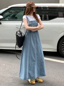 DAZY 女性時尚純色牛仔連身裙
