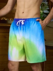 Surfspeed Men's Tie-Dye Printed Drawstring Waist Loose Beach Shorts For Vacation - Multicolor - View 3