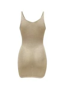 Women Plain Minimalist Ruched Camisole Tank Top, Summer - Khaki - View 5