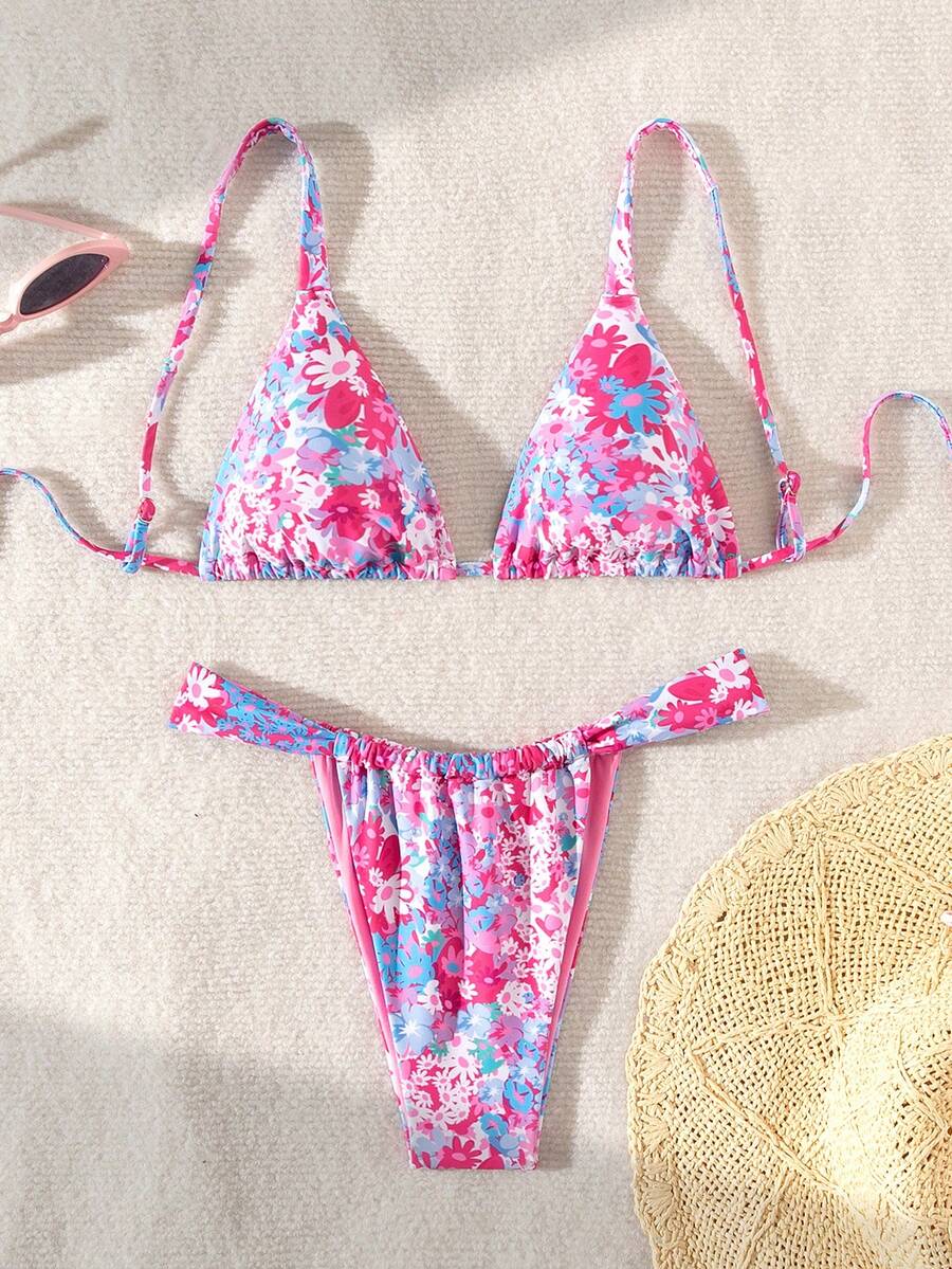 Ladies' Summer Beach Floral Print Sexy Bikini Set, Random Print