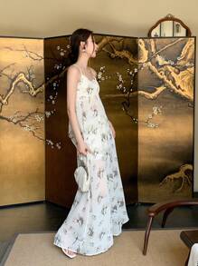 EastFlair High Waist Tie Dye Ink Print Maxi Skort Set