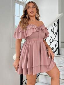 SHEIN Clasi Plus Size Summer Simple Ruffle Ruffle Hem Romper - Dusty Pink - View 4
