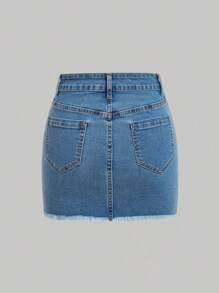 SHEIN MOD Women's Simple Everyday Denim Skirt - Light Wash - View 2