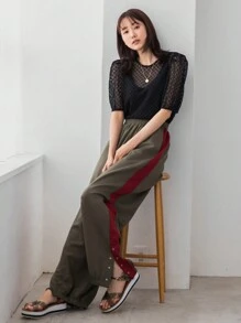 FRIFUL Mujeres Pantalones holgado de bloques de color lateral a la moda para uso casual