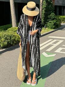 DAZY 女士时尚印花长袖和服罩衫夏季度假