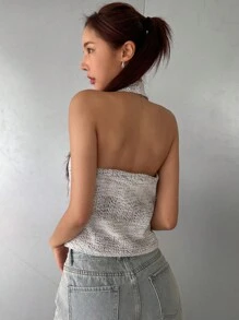 DAZY 女士花卉印花無袖短上衣，V領 - 彩色 - 查看 2