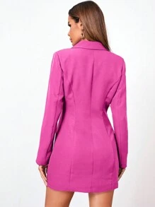 SHEIN Cottnline 西裝領雙排釦西裝洋裝 - 玫紅色 - 查看 2