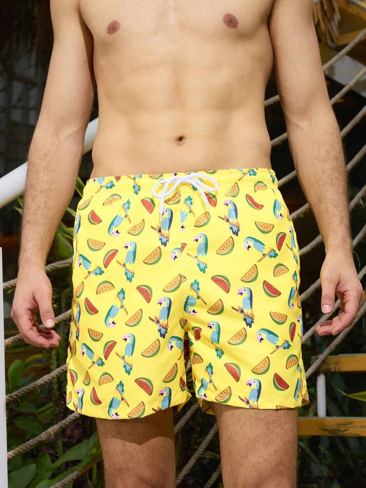 Men's Fruit Printed Drawstring Casual Summer Beach Shorts