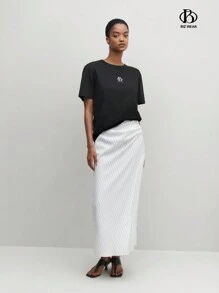 Blusa casual para oficina de mujer con cuello redondo, manga corta y estampado de letras, ropa de oficina de verano