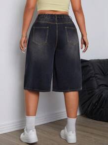 SHEIN EZwear Plus-Size Summer Casual Loose Washed Denim Pants