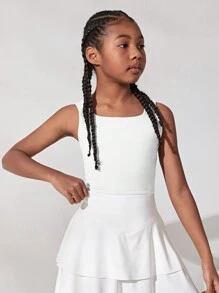 SHEIN Tween Girl Back Twisted Hollow-Out U Neck Casual Sports Vest - White - View 3