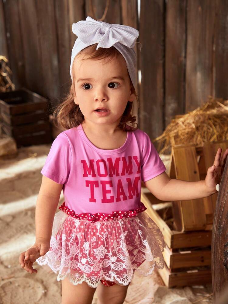 Baby Girls' Spring/Summer New Pink Lace Mesh American Western Cowboy Country Fun Printed Elegant  Gorgeous Cute Daily Casual Bodysuit