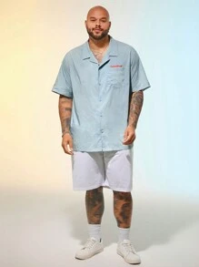 Manfinity VCAY Men's Plus Size Woven Casual Loose Short Sleeve Shirt Plain Shirt - Green - View 2