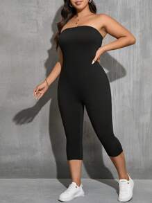 SHEIN Essnce Bộ áo liền quần quây thông thường mùa hè cỡ lớn dành cho nữ - màu đen - Xem 5