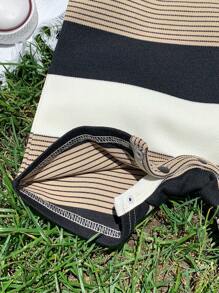 SHEIN 針織條紋短袖連體衣，適用於男女寶寶，帶有紐扣襠，適用於夏季 - 彩色 - 查看 6